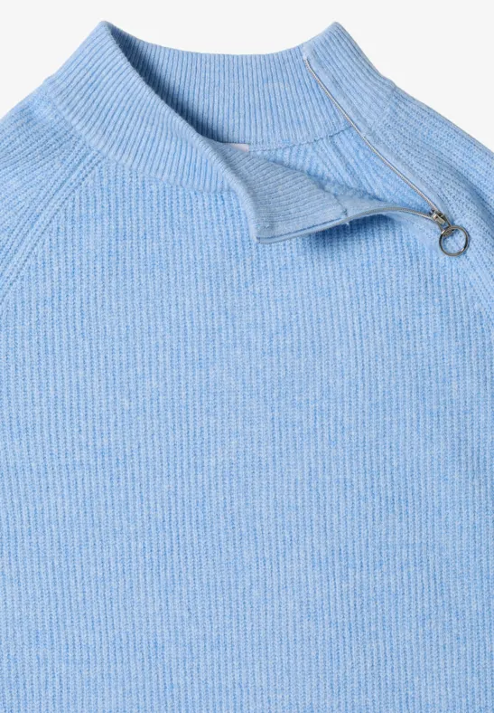 Strukturpullover mit Zipper sporty light blue melange