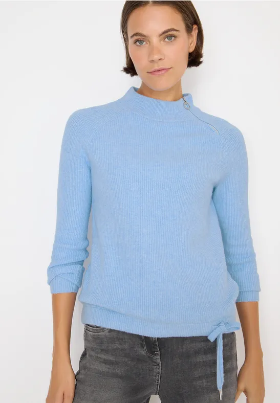 Strukturpullover mit Zipper sporty light blue melange