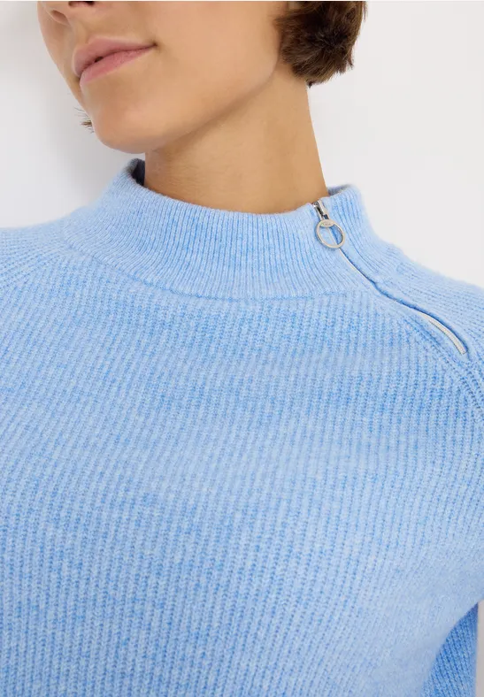 Strukturpullover mit Zipper sporty light blue melange