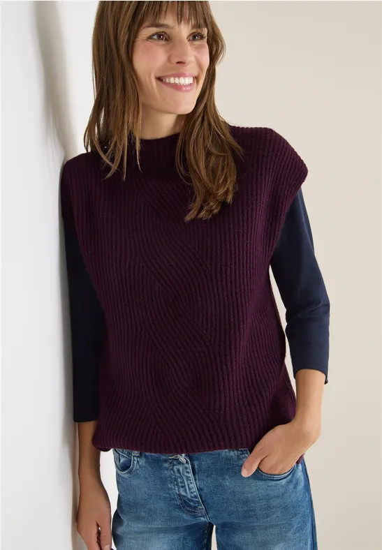 Sweter z dzianinowymi detalami eggplant red