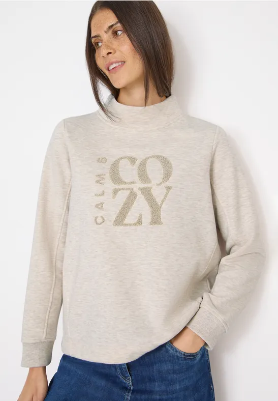 Pullover mit Embroidery oat milk beige melange