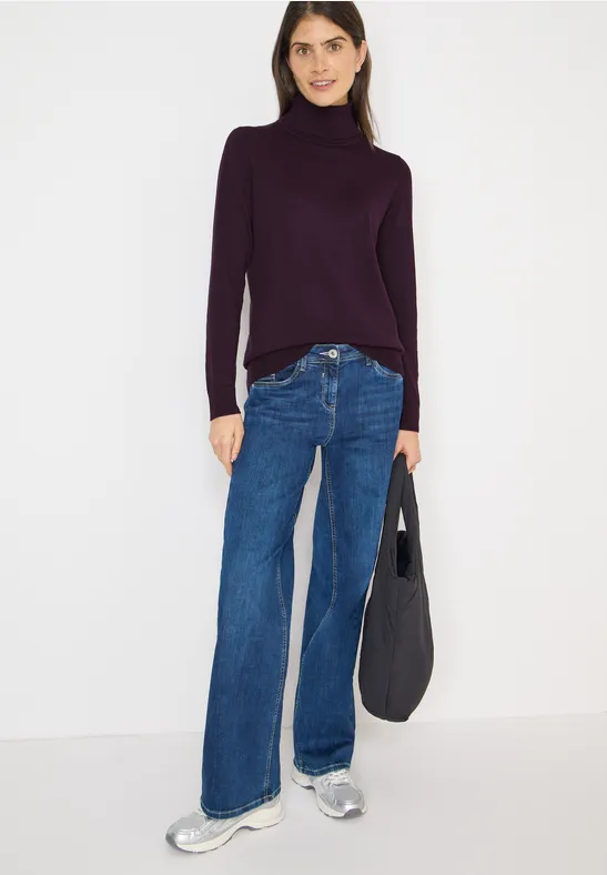 Basic Rollkragenpullover eggplant red