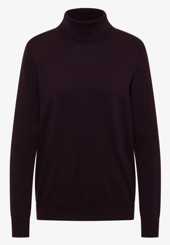 Basic Rollkragenpullover eggplant red