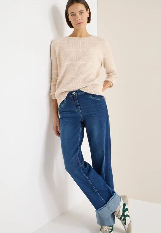 Gestreifter Strukturpullover desert beige melange