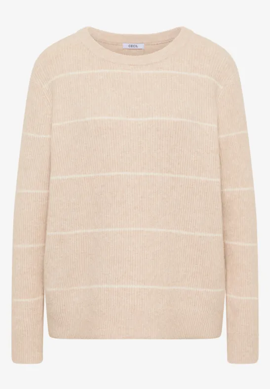 Gestreifter Strukturpullover desert beige melange