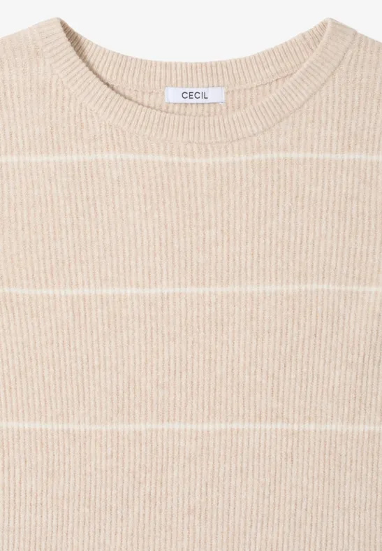 Gestreifter Strukturpullover desert beige melange