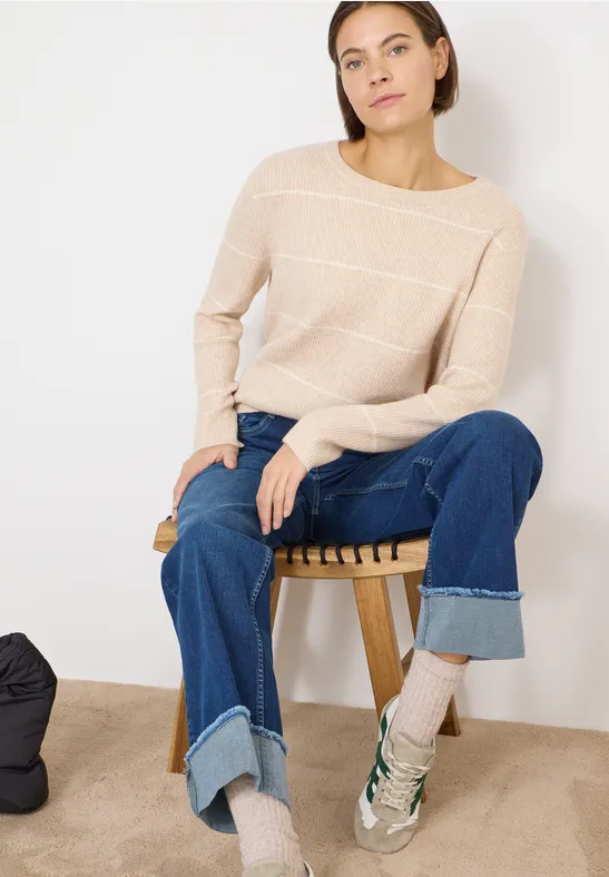 Gestreifter Strukturpullover desert beige melange