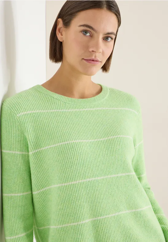 Pull à rayures structurées bamboo green melange