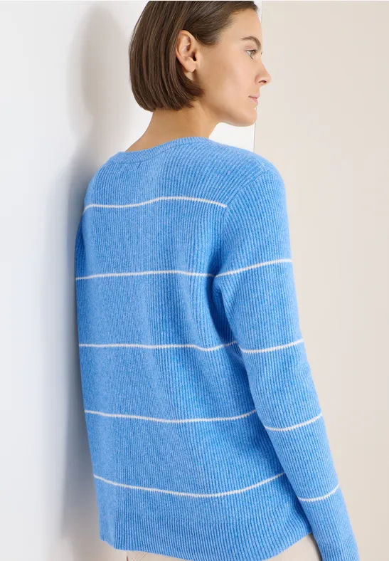Gestreifter Strukturpullover fountain blue melange