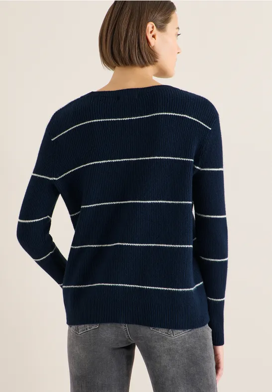 Gestreifter Strukturpullover deep denim blue melange