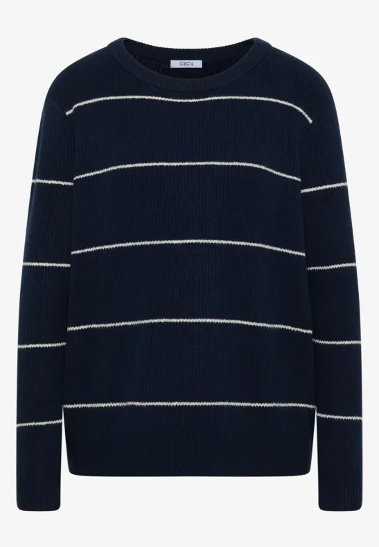 Gestreifter Strukturpullover deep denim blue melange