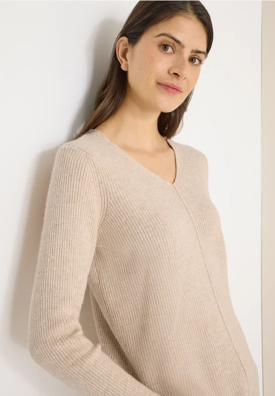 V-Neck Pullover desert beige melange