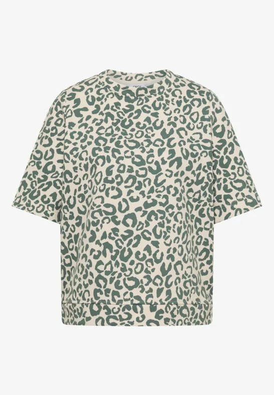 Kurzarm Sweatshirt mit Leo-Print macadamia beige