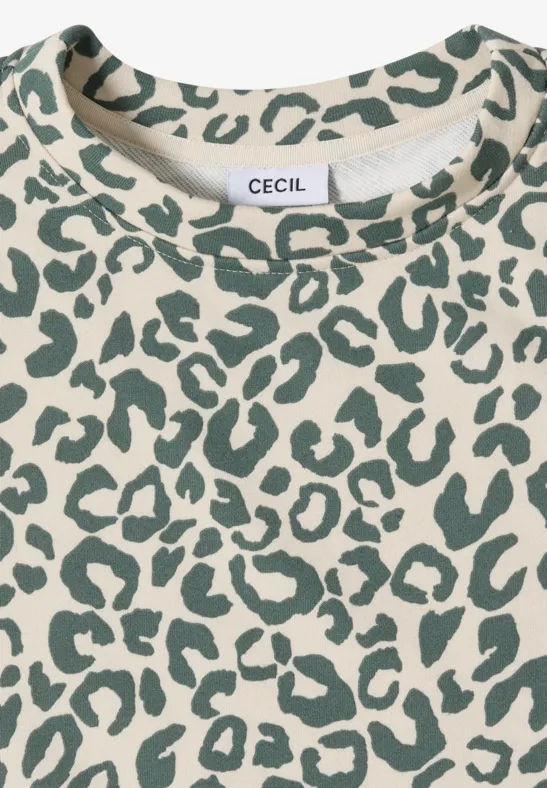 Kurzarm Sweatshirt mit Leo-Print macadamia beige