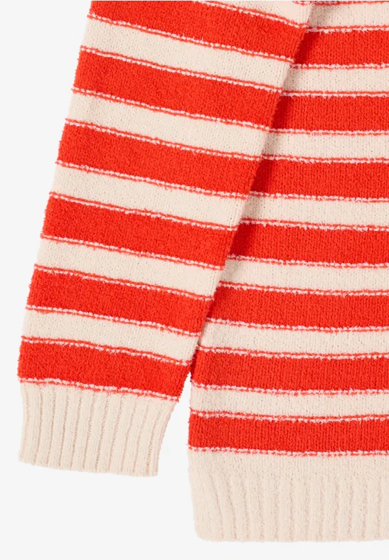 Gestreifter Bouclé Pullover pearl beige