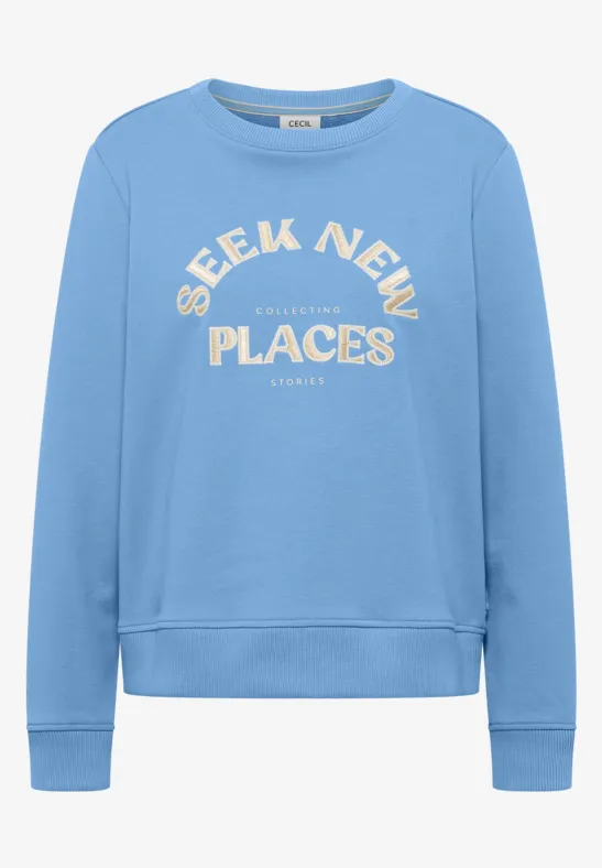 Geborduurd sweatshirt cloud blue