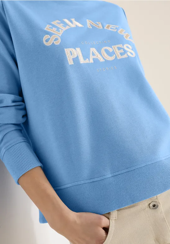 Geborduurd sweatshirt cloud blue