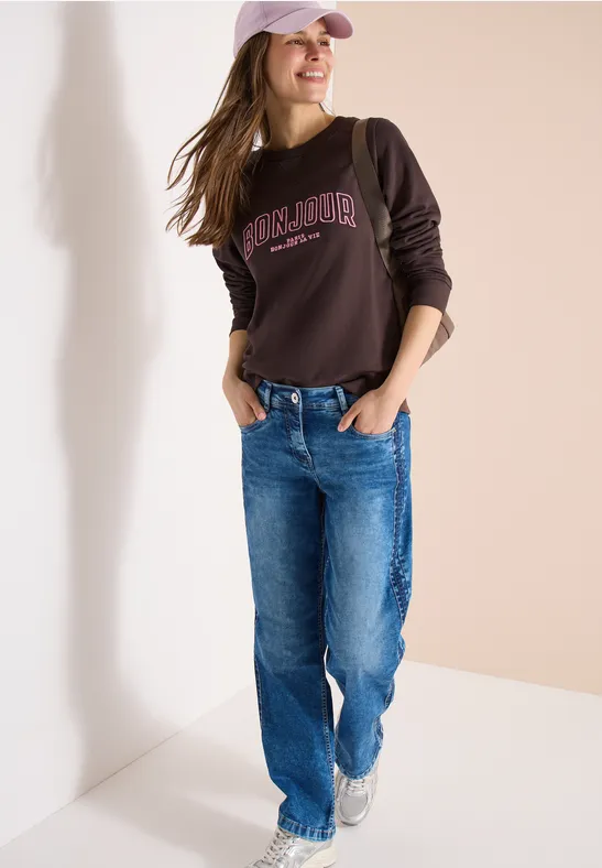 Langarm Sweatshirt mit Stickerei macchiato brown