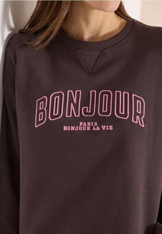 Langarm Sweatshirt mit Stickerei macchiato brown