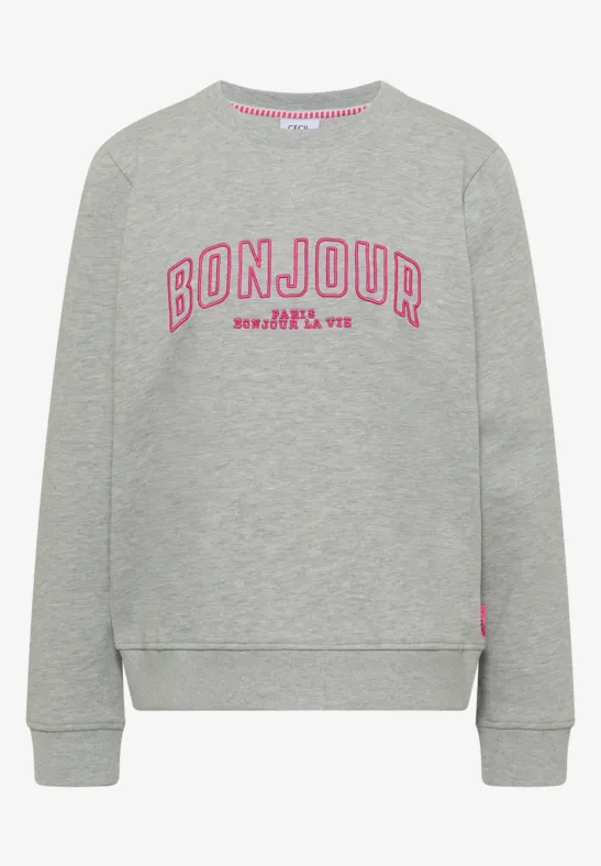 Sweat-shirt à manches longues avec broderie milky grey melange