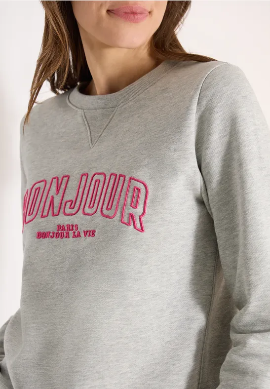 Sweat-shirt à manches longues avec broderie milky grey melange