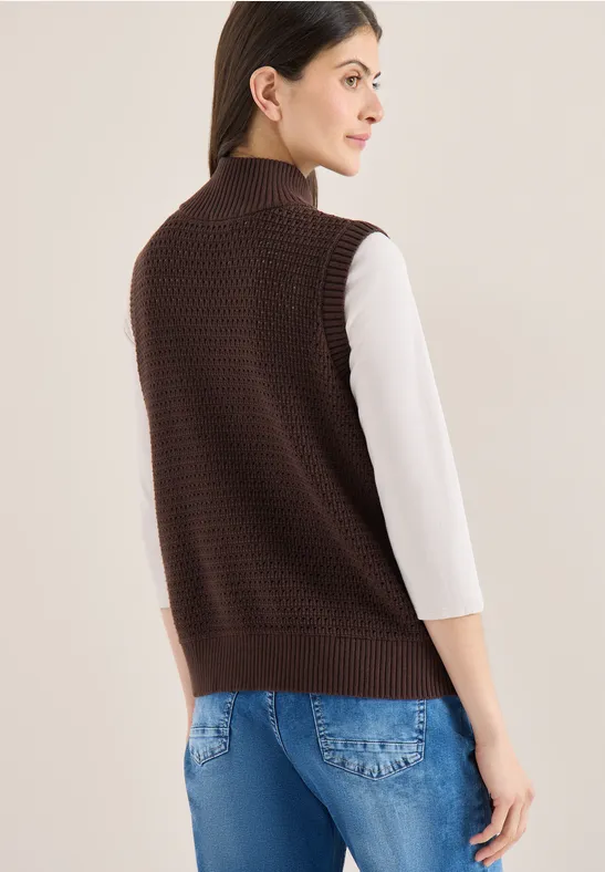 Pullunder im Crochet-Look mit Zipper macchiato brown