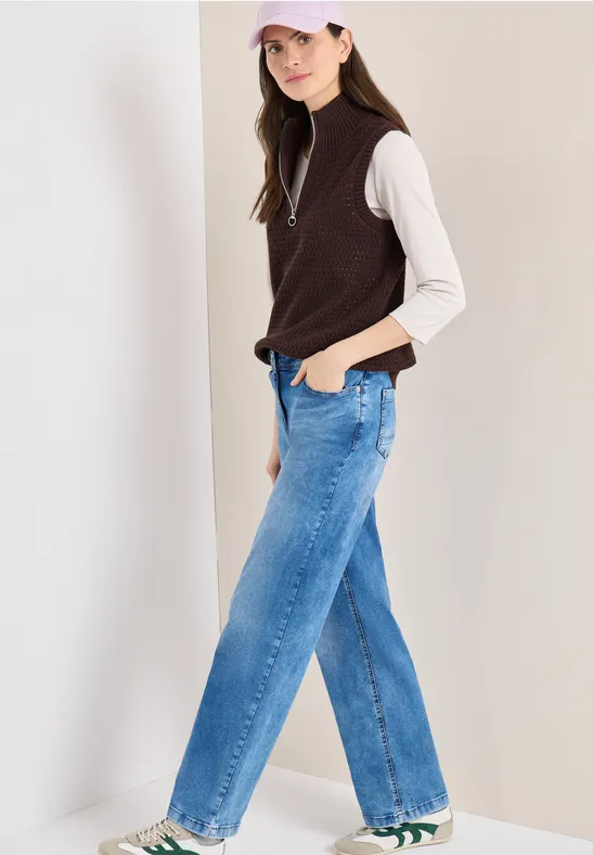 Pullunder im Crochet-Look mit Zipper macchiato brown