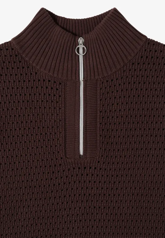 Pullunder im Crochet-Look mit Zipper macchiato brown