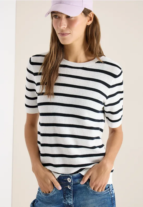 Kurzarm Pullover mit Struktur und Streifen universal blue