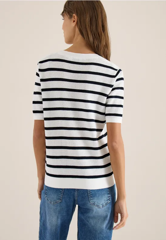 Kurzarm Pullover mit Struktur und Streifen universal blue