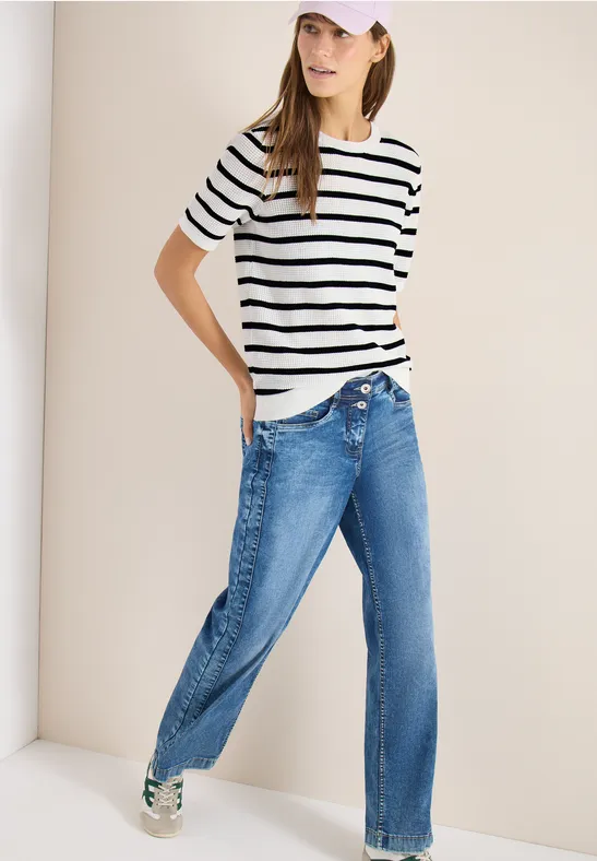 Kurzarm Pullover mit Struktur und Streifen universal blue