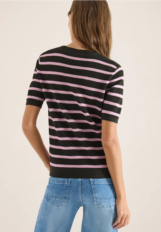 Kurzarm Pullover mit Struktur und Streifen raw khaki