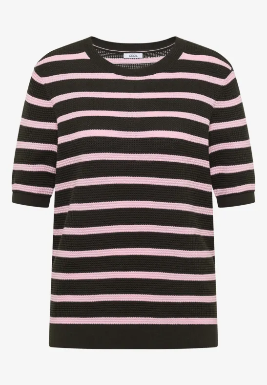 Kurzarm Pullover mit Struktur und Streifen raw khaki