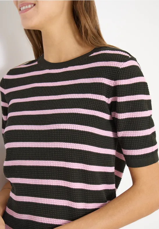 Kurzarm Pullover mit Struktur und Streifen raw khaki