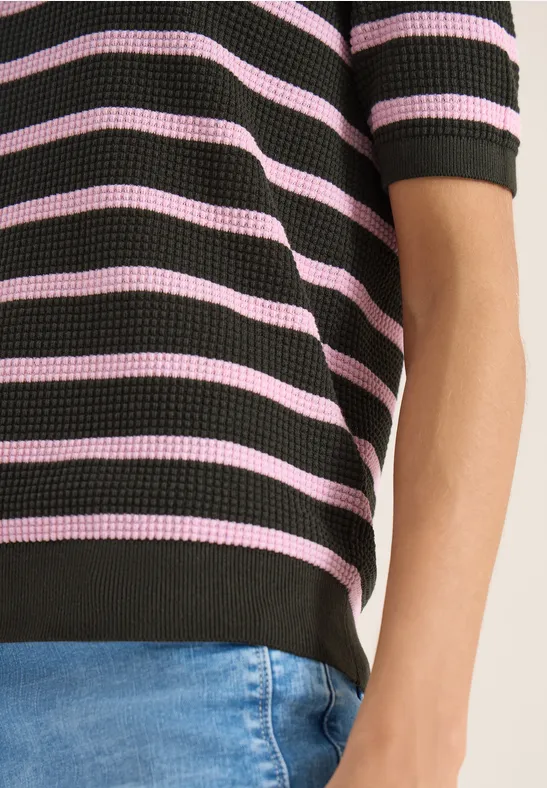 Kurzarm Pullover mit Struktur und Streifen raw khaki