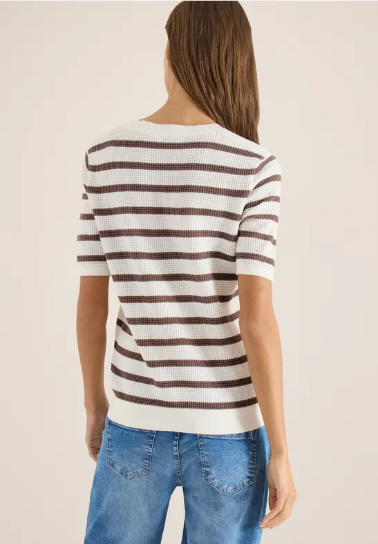 Kurzarm Pullover mit Struktur und Streifen urban taupe