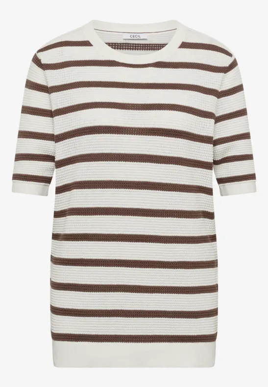 Kurzarm Pullover mit Struktur und Streifen urban taupe