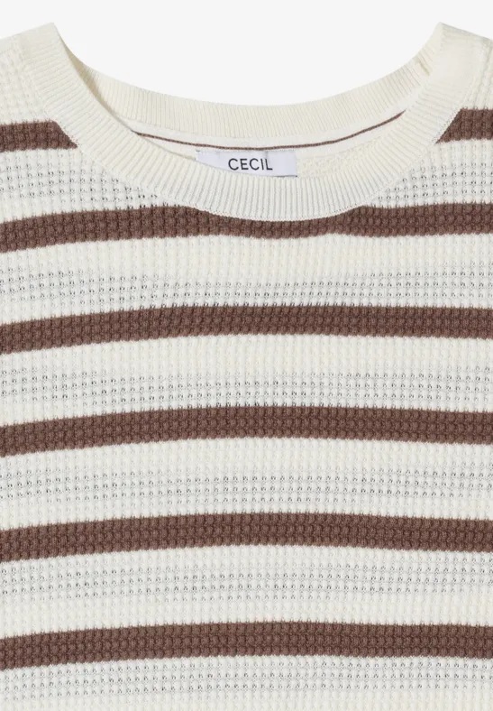 Kurzarm Pullover mit Struktur und Streifen urban taupe