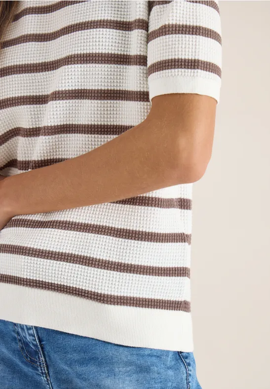 Kurzarm Pullover mit Struktur und Streifen urban taupe