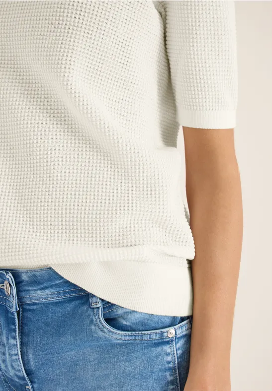 Kurzarm Pullover mit Struktur raw sand beige