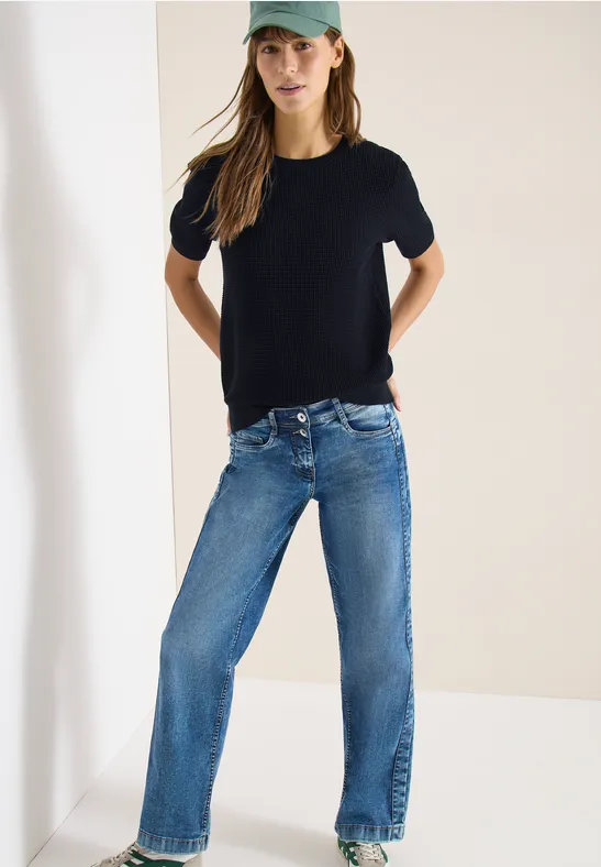 Kurzarm Pullover mit Struktur universal blue