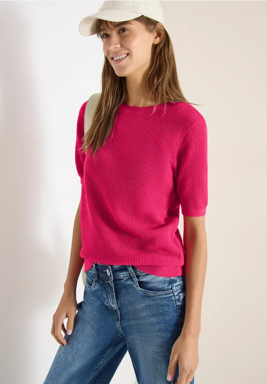 Kurzarm Pullover mit Struktur beetroot pink