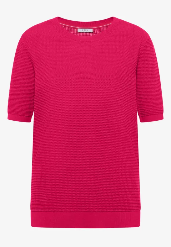 Kurzarm Pullover mit Struktur beetroot pink
