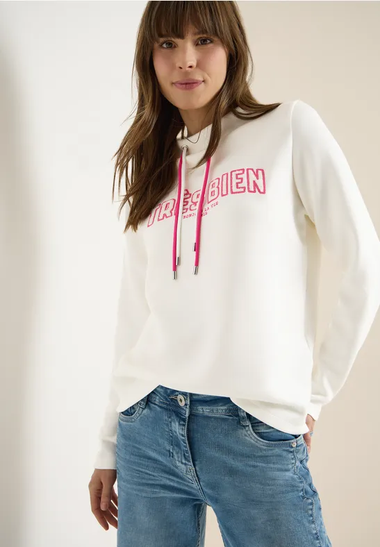 Langarm Sweatshirt mit Wording Artwork vanilla white