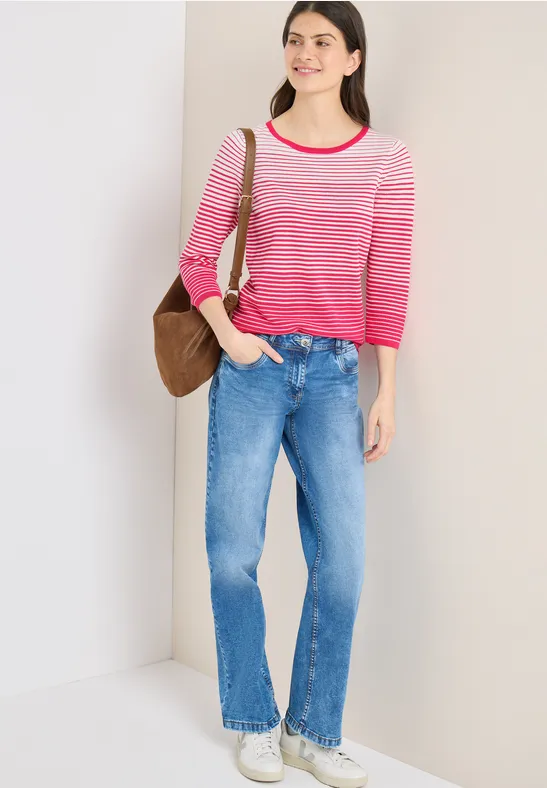 Pullover mit Rundhals und Streifen beetroot pink