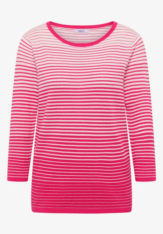 Pullover mit Rundhals und Streifen beetroot pink