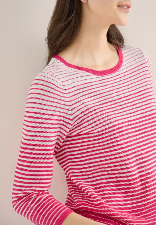 Pullover mit Rundhals und Streifen beetroot pink
