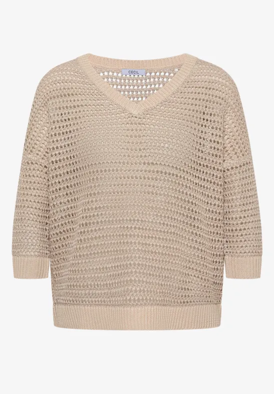 Pullover mit V-Neck und Garnmix pearl beige