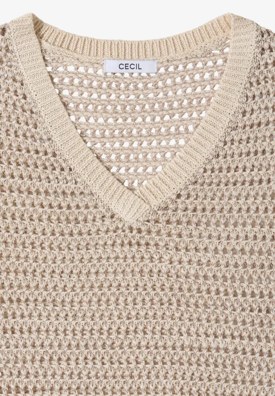 Pullover mit V-Neck und Garnmix pearl beige