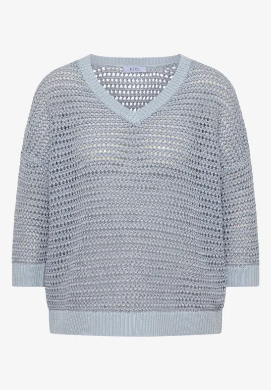 Pullover mit V-Neck und Garnmix diamond blue